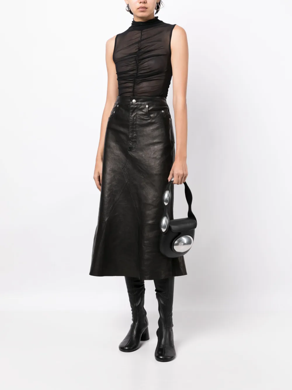 Rick Owens A-line leather midi skirt - Zwart