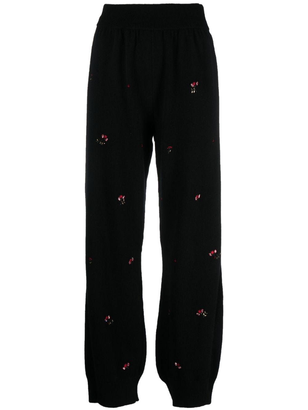 floral-embroidery cashmere trousers