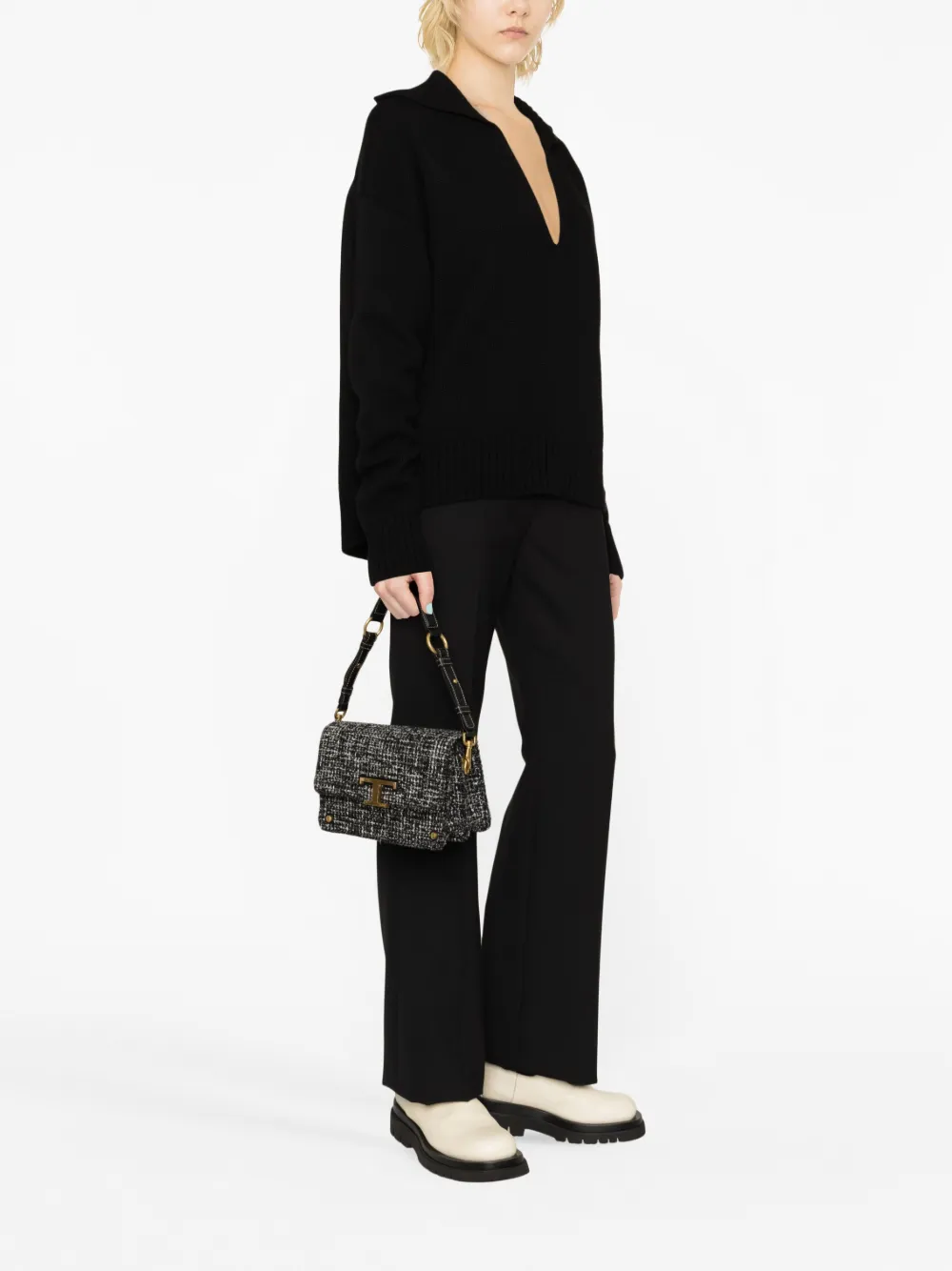 Tod's Cartella T-Timeless tweed schoudertas - Zwart