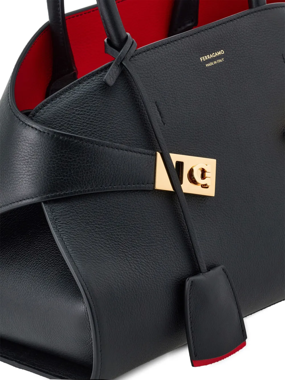 Shop Ferragamo Small Hug Leather Tote Bag In Black