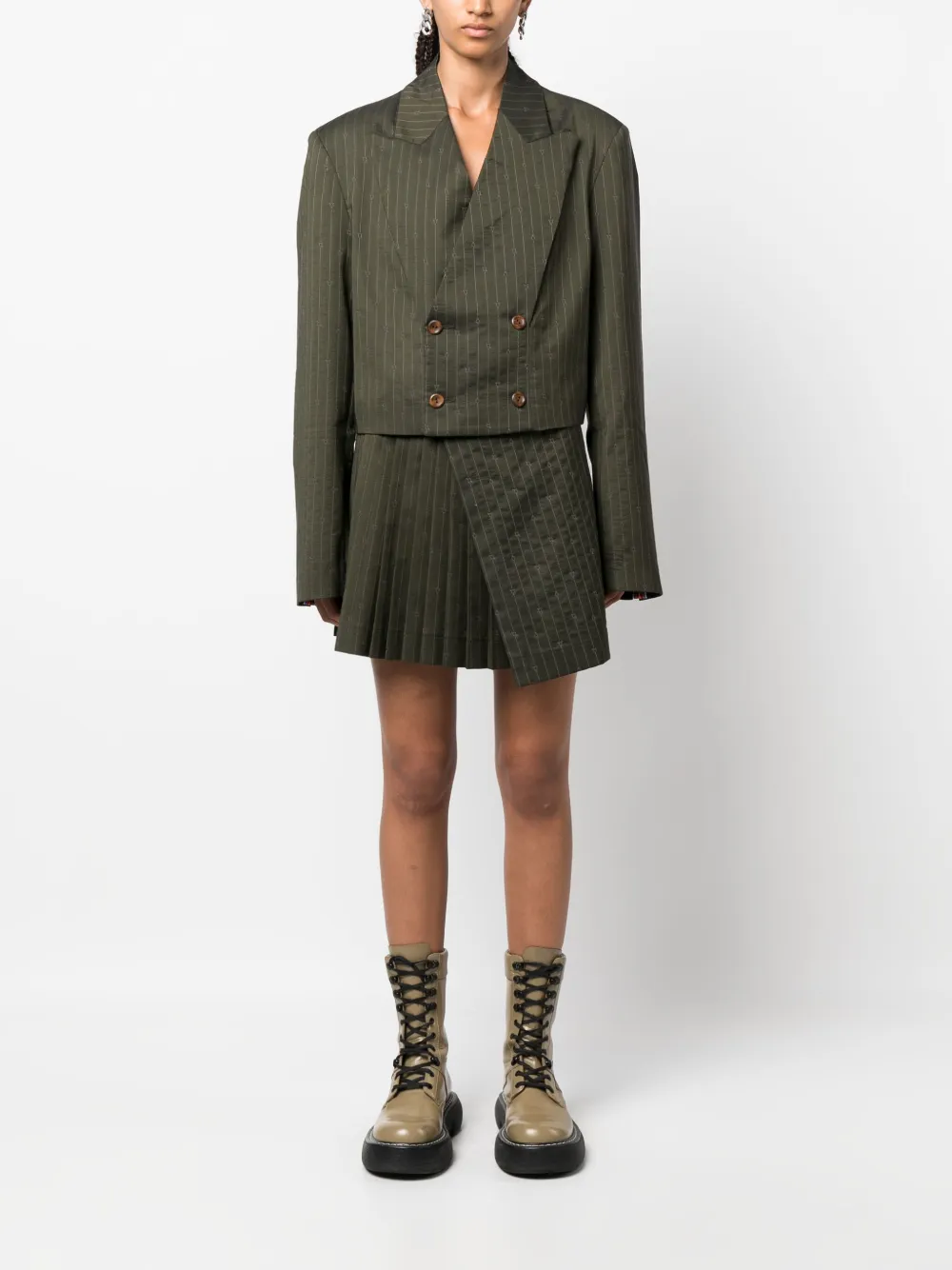 Charles Jeffrey Loverboy Pinstripe Cropped Blazer In Green