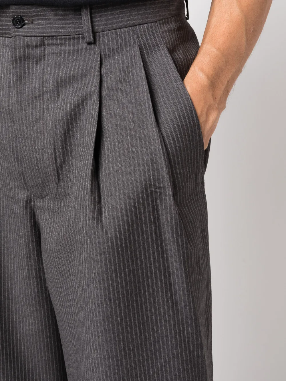 elongated pinstripe tailored trousers