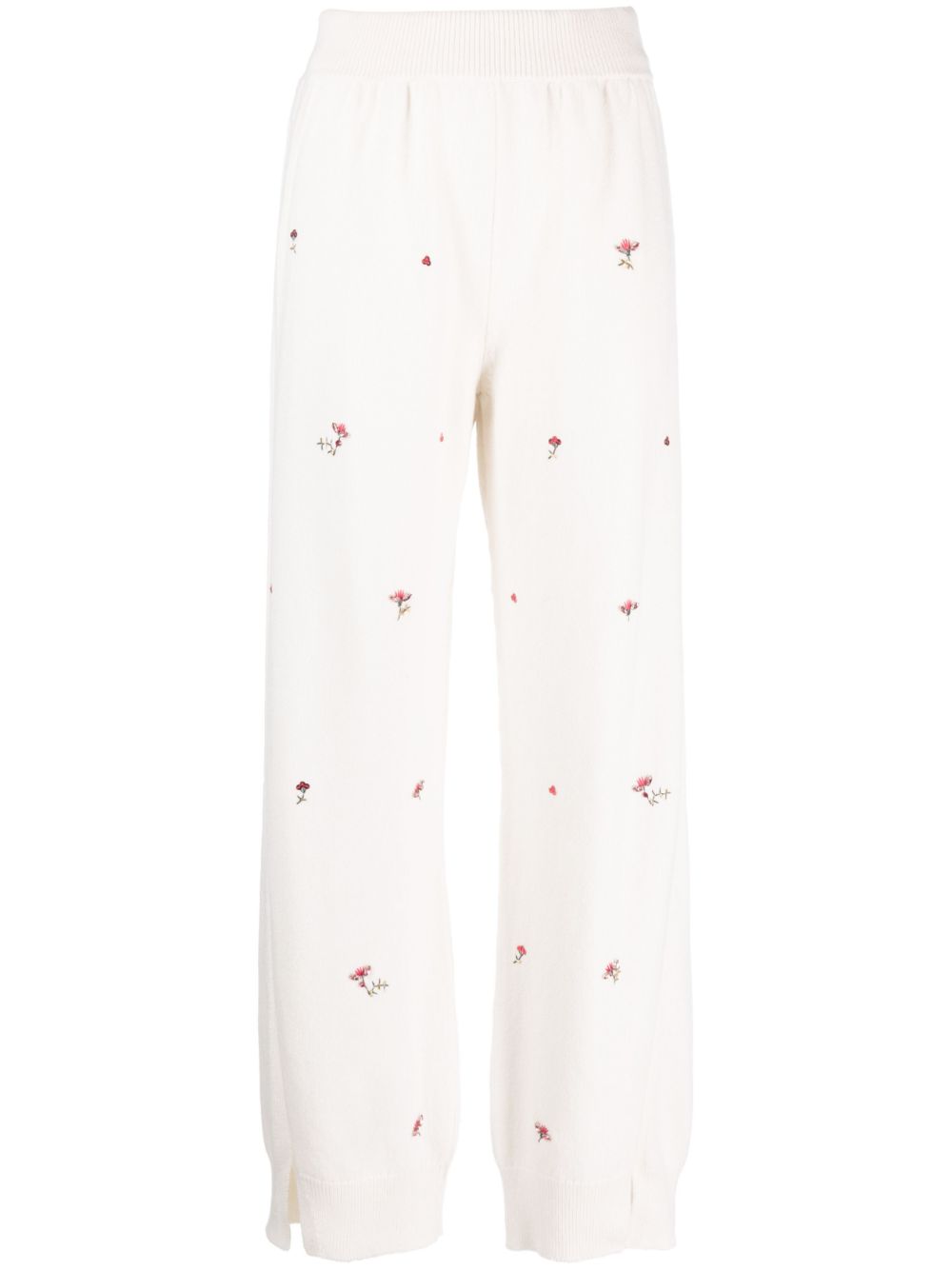 floral-embroidery cashmere trousers