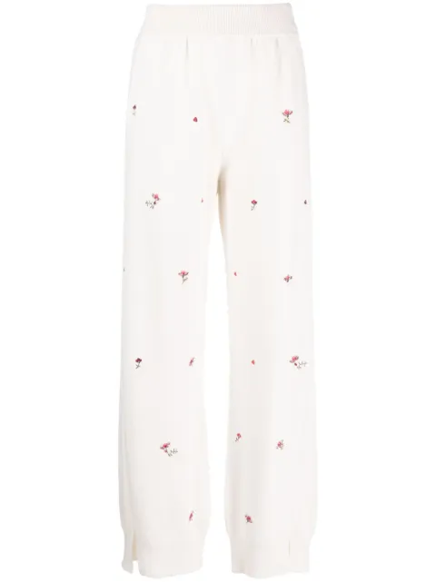 Barrie floral-embroidery cashmere trousers