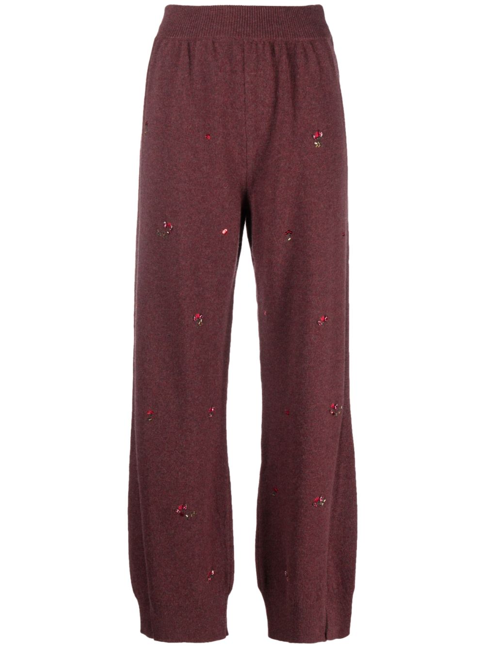 floral-embroidery cashmere trousers