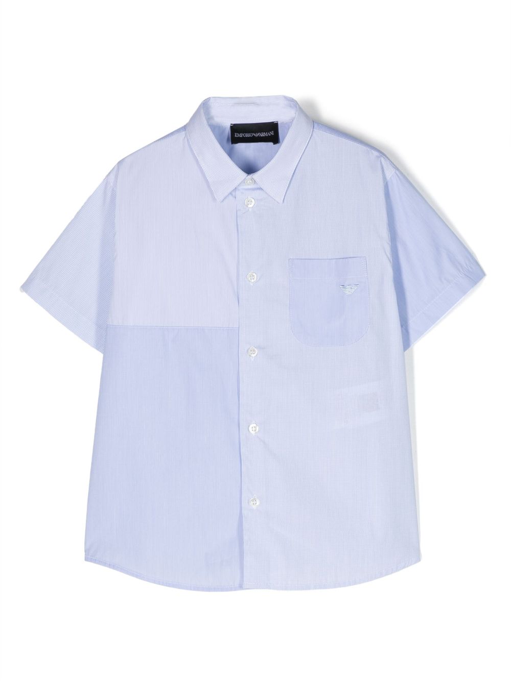 Emporio Armani Kids embroidered-logo panelled cotton shirt - Blue