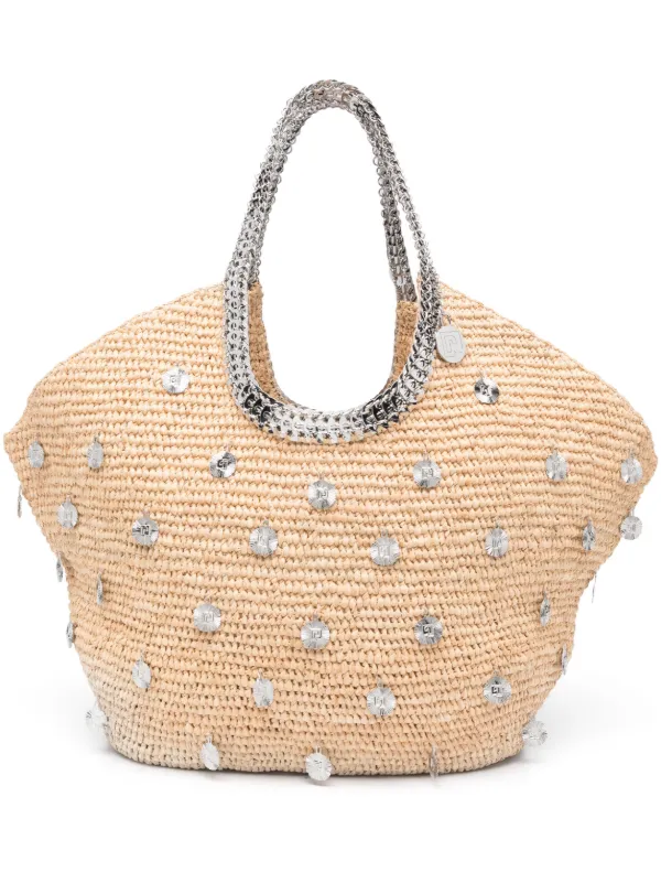 Rabanne Large Embellished Raffia Tote Bag Farfetch