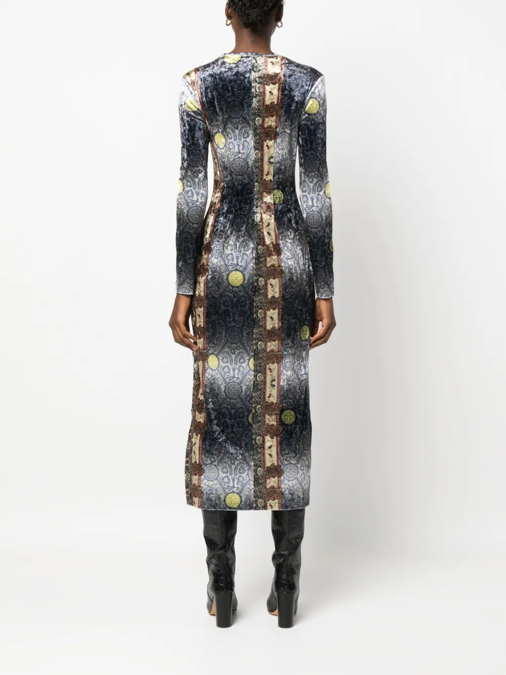 Shop Pierre-louis Mascia Graphic-print Long-sleeve Dress In Blue