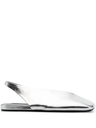 Jil Sander square-toe Metallic Ballerina Shoes | Silver | FARFETCH