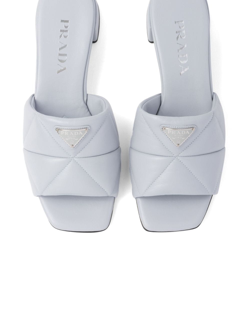 Shop Prada 45mm Triangle-logo Quilted Mules In White
