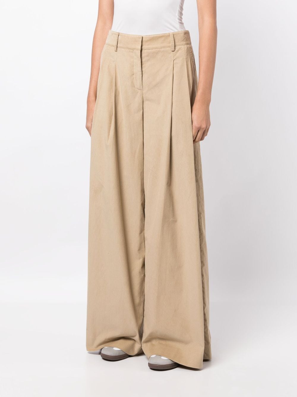Shop Twp Pressed-crease Cotton Flared Trousers In Braun