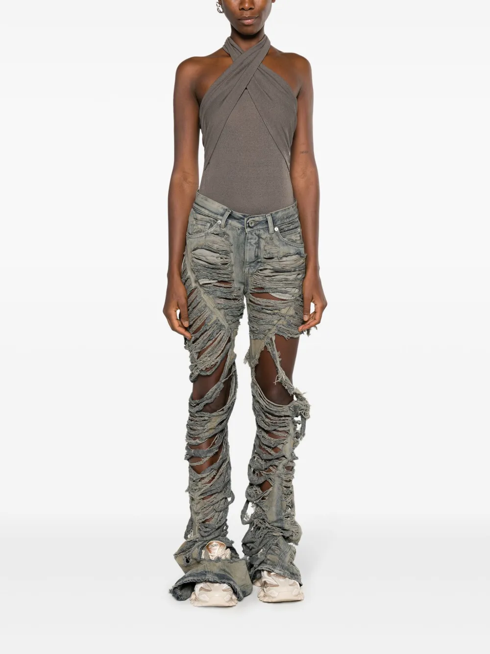 Rick Owens DRKSHDW shredded flared jeans - Blauw