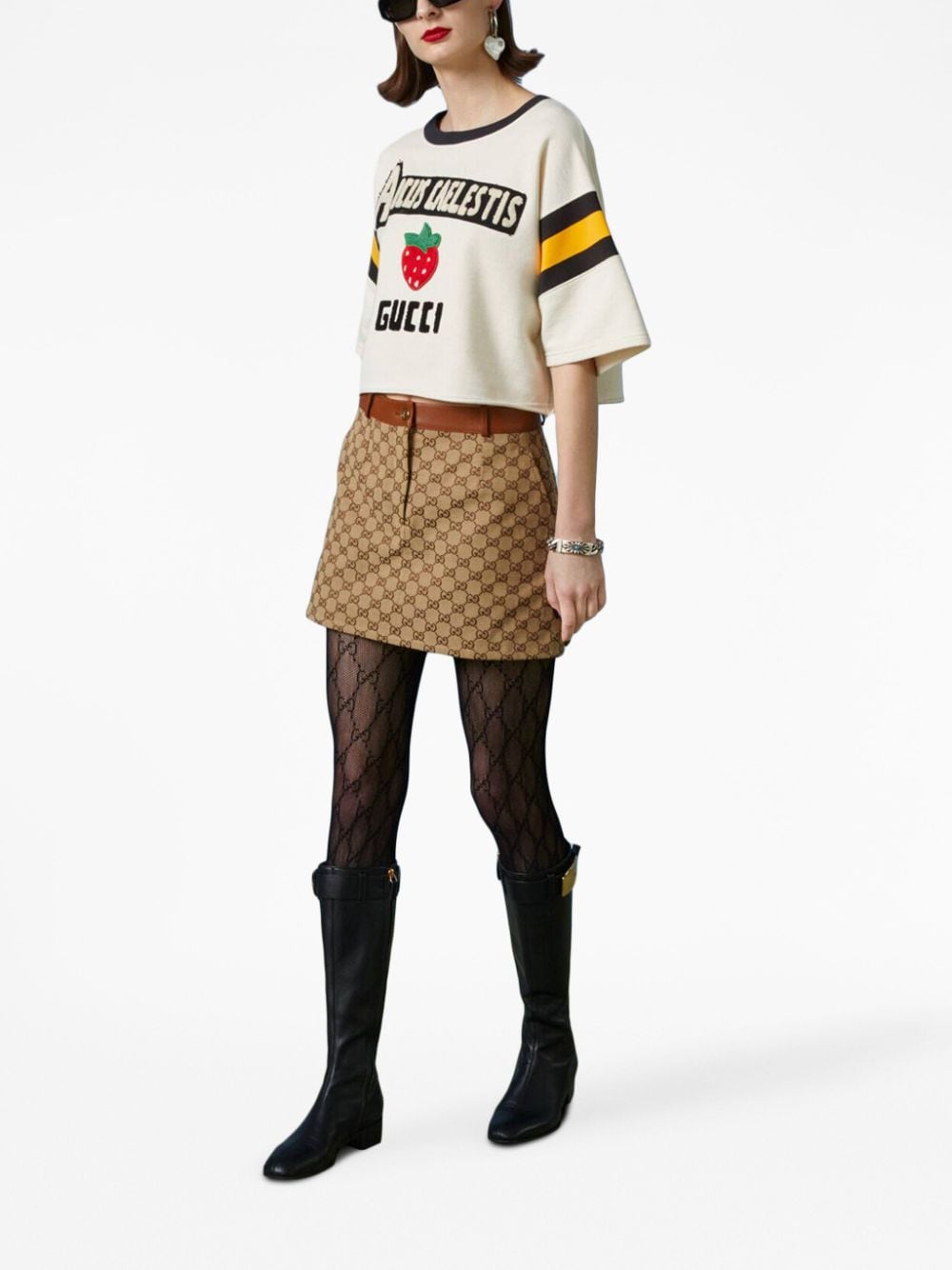 Gucci flocked-print cropped sweatshirt - Wit
