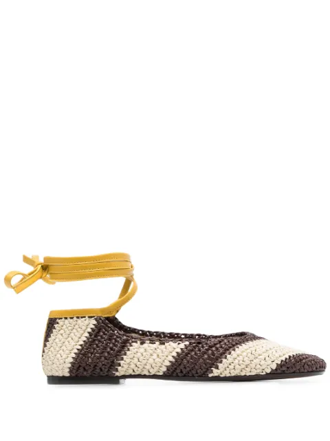 La DoubleJ Veneziana striped raffia ballerina shoes