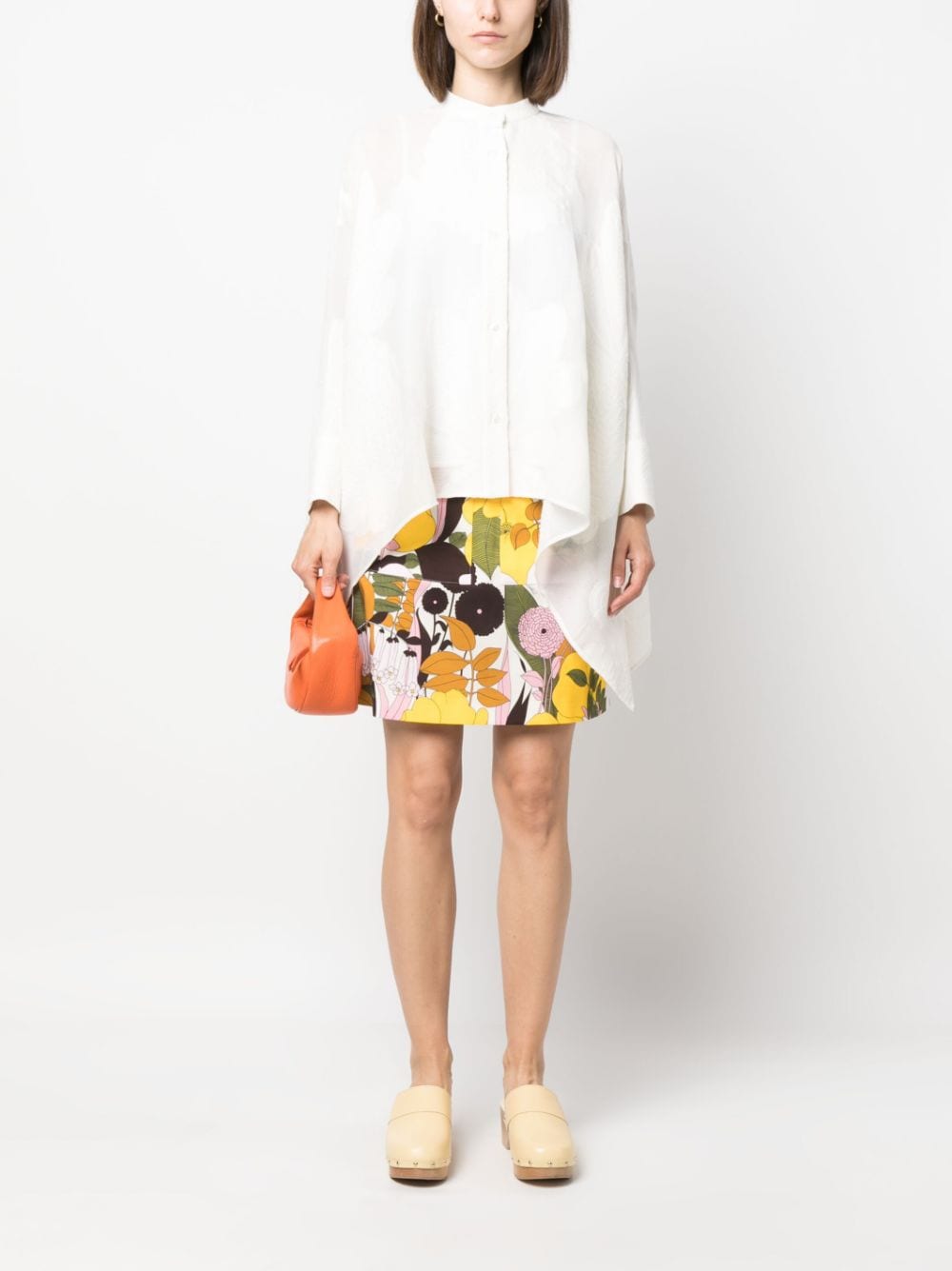 La DoubleJ floral-print stretch-cotton A-line miniskirt - Geel