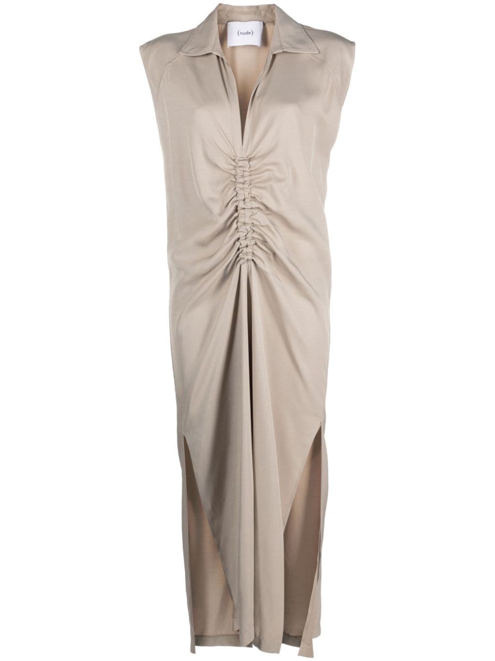 Image 1 of Nude ruched midi dress