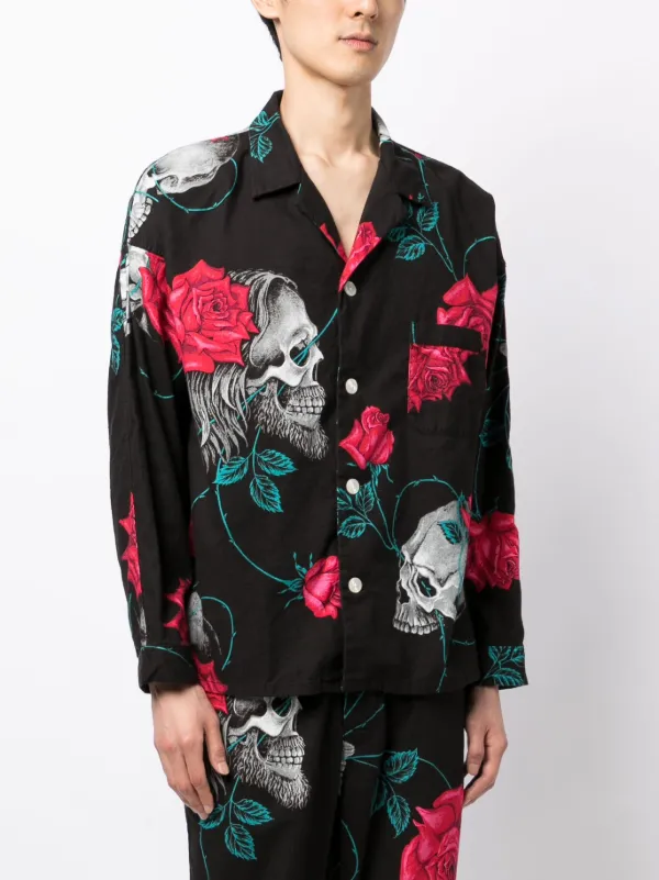 Yohji Yamamoto Wildside skull-print Cotton Shirt | Black Yohji Yamamoto Wildside skull-print Cotton Shirt | Black
