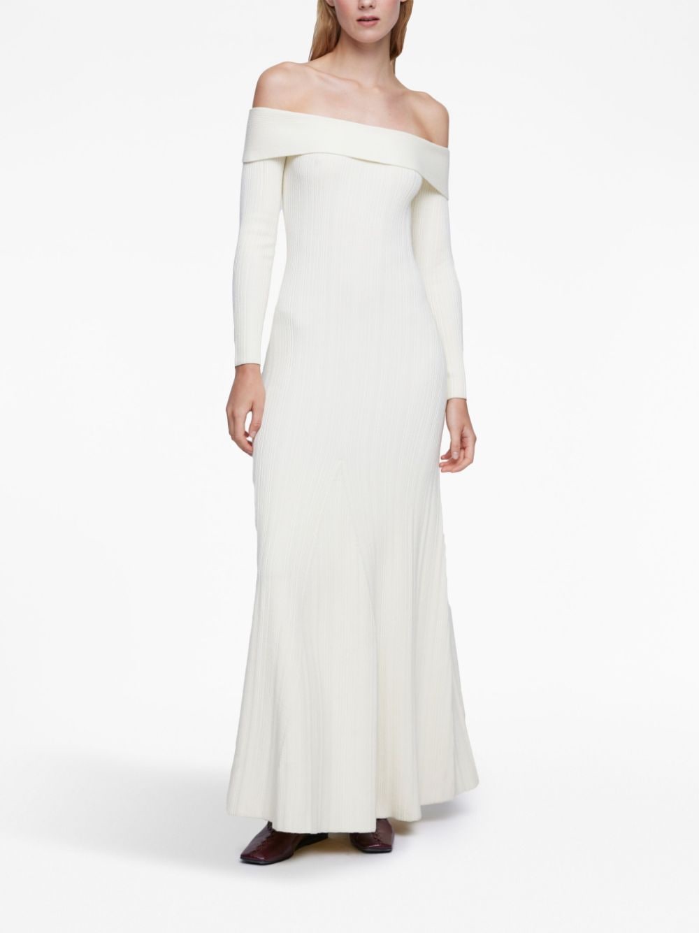 Anna Quan Marla off-shoulder ribbed-knit maxi dress - Wit