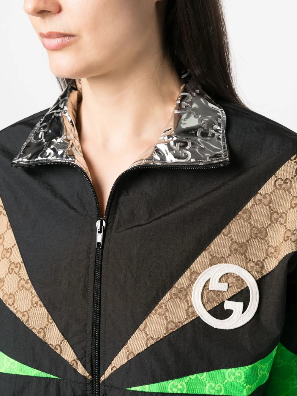 Shop Gucci Panelled Gg Canvas Bomber Jacket In Black