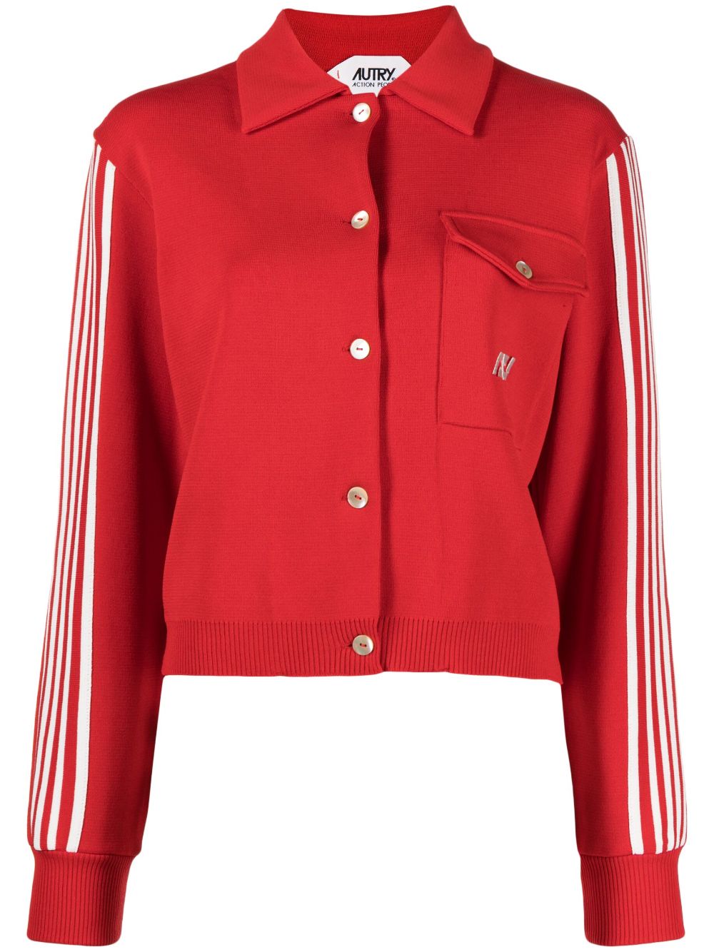 Shop Autry Chest-pocket Striped Cardigan In Red