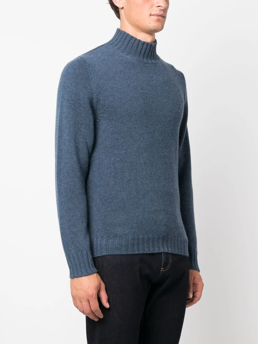 Fedeli High-neck Long-sleeve Jumper In Blue