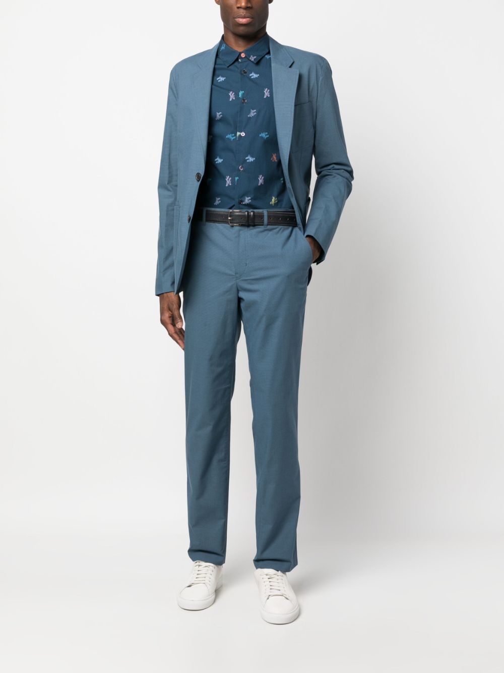 Shop Ps By Paul Smith Logo-appliqué Straight-leg Chinos In Blue