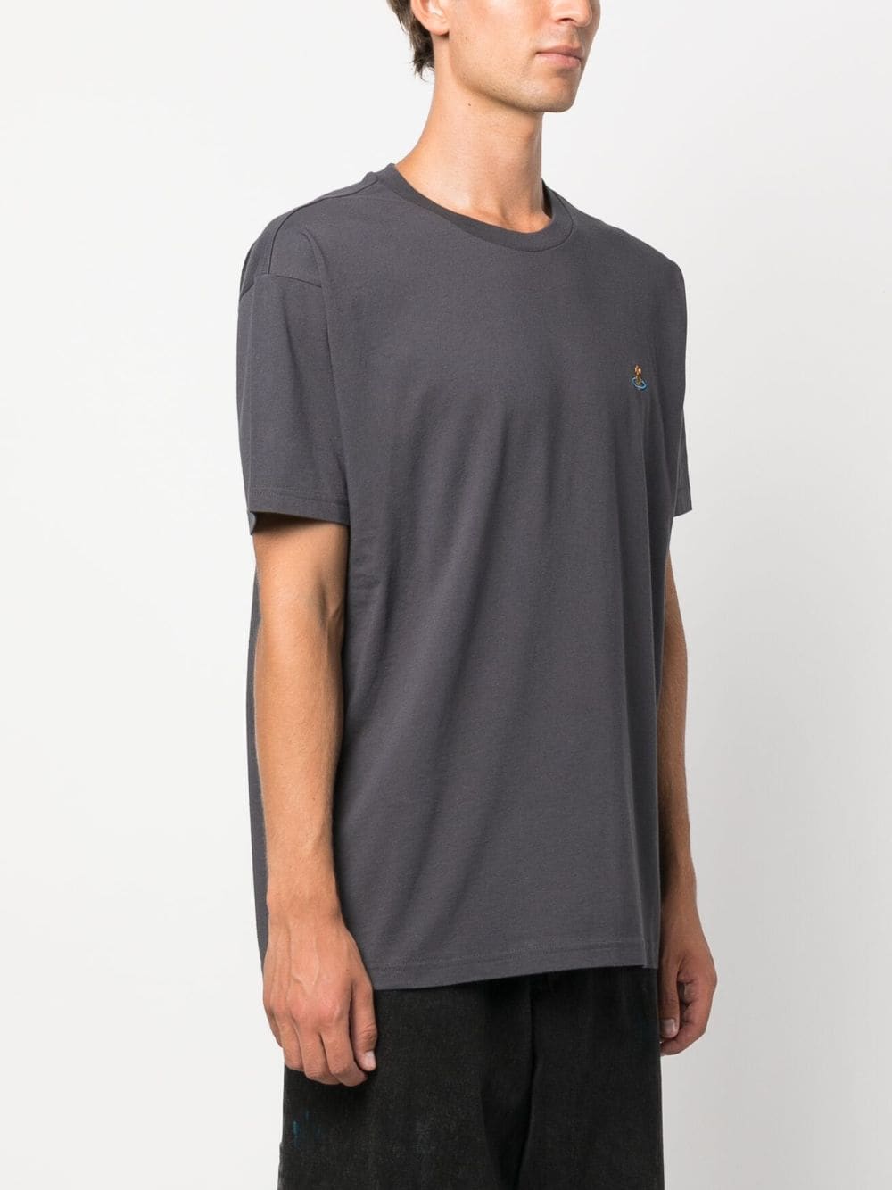 Shop Vivienne Westwood Logo-embroidered Cotton T-shirt In Grey