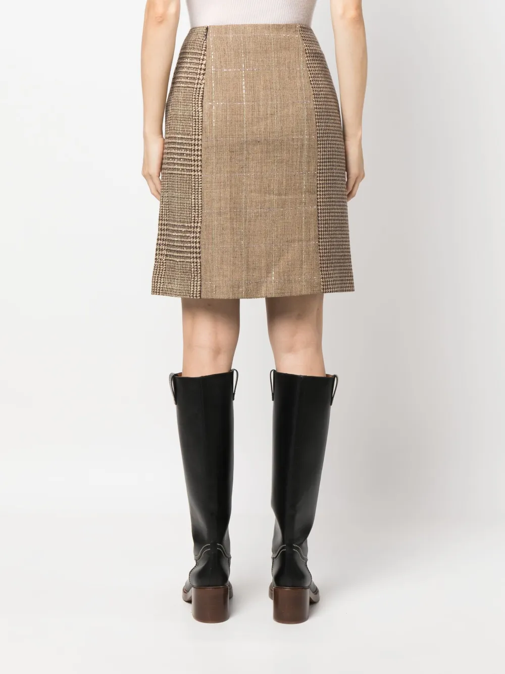 Ralph Lauren Collection Chevron Houndstooth-pattern Straight Skirt in Brown, view 4