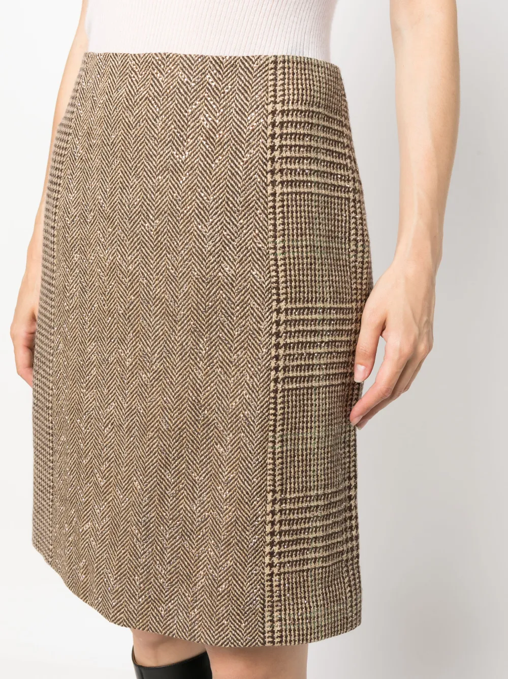 Ralph Lauren Collection Chevron Houndstooth-pattern Straight Skirt in Brown, view 5
