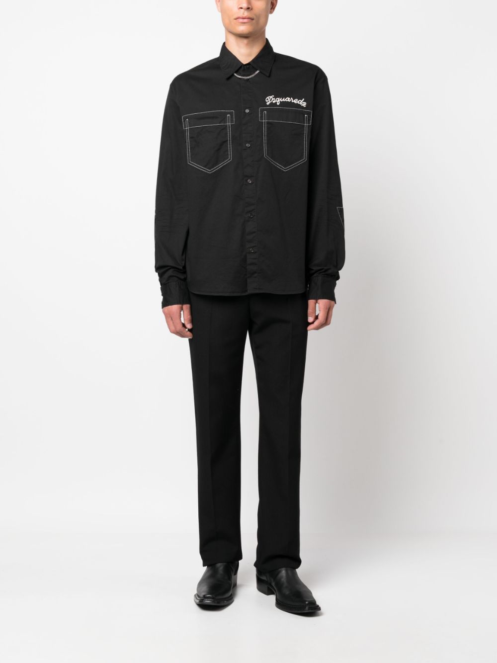 Dsquared2 logo-embroidered cotton shirt - Zwart