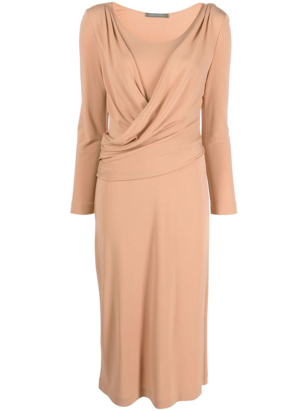 round-neck draped midi dress