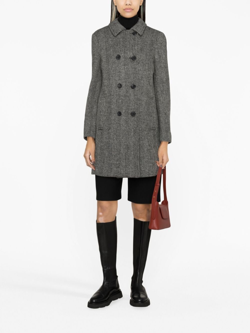 RED Valentino herringbone-pattern double-breasted coat - Zwart