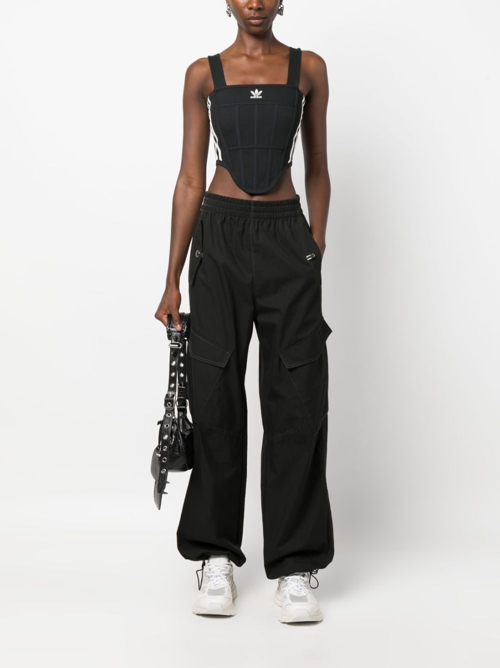 adidas corset-style square-neck cropped top - Zwart