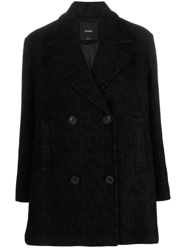 PINKO: coat in wool blend with monogram - Black