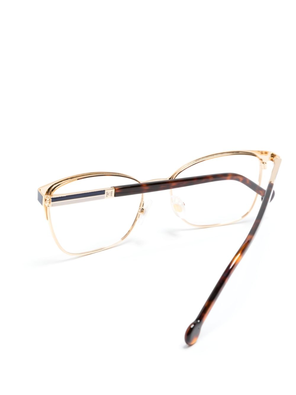 Shop Carolina Herrera Metallic Rectangular-frame Glasses In 金色