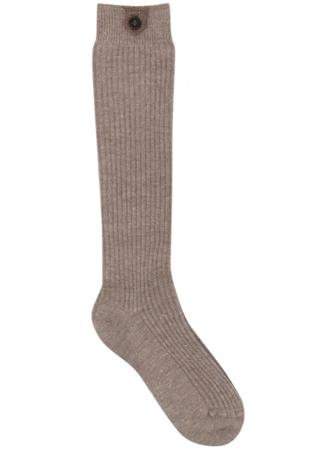 Brunello Cucinelli Monili bead-embellished metallic cashmere socks
