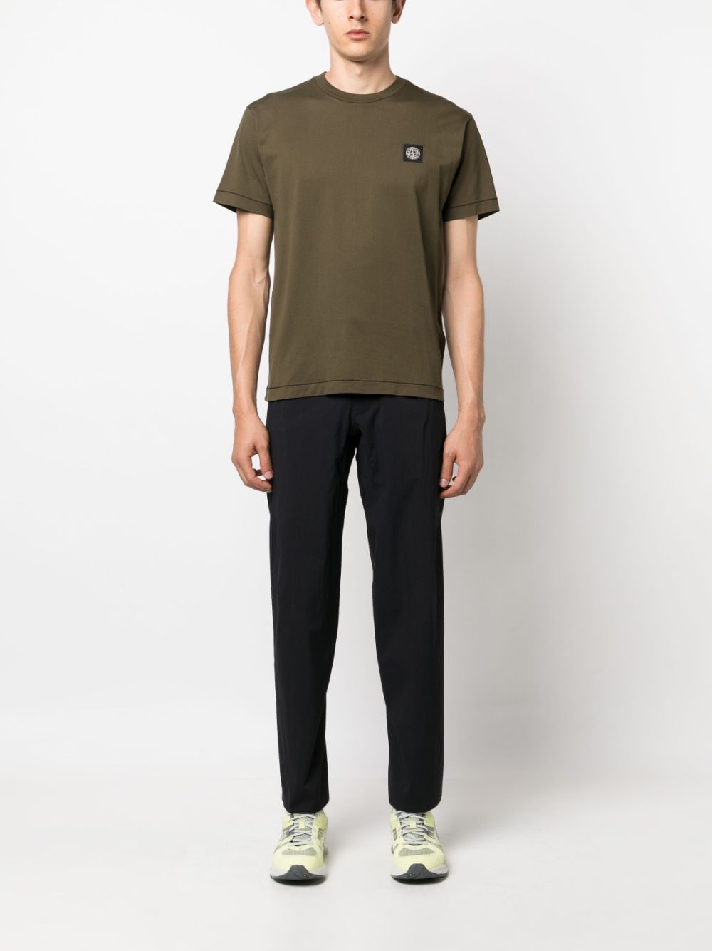 Shop Stone Island Compass-patch Cotton T-shirt In Green