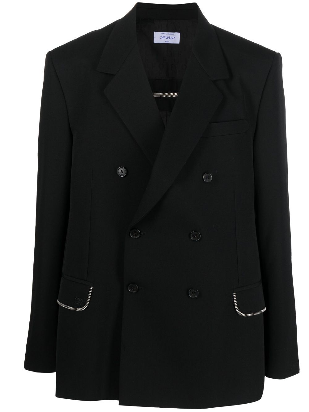 Off-white Zip-embellished Virgin-wool Blazer In Black