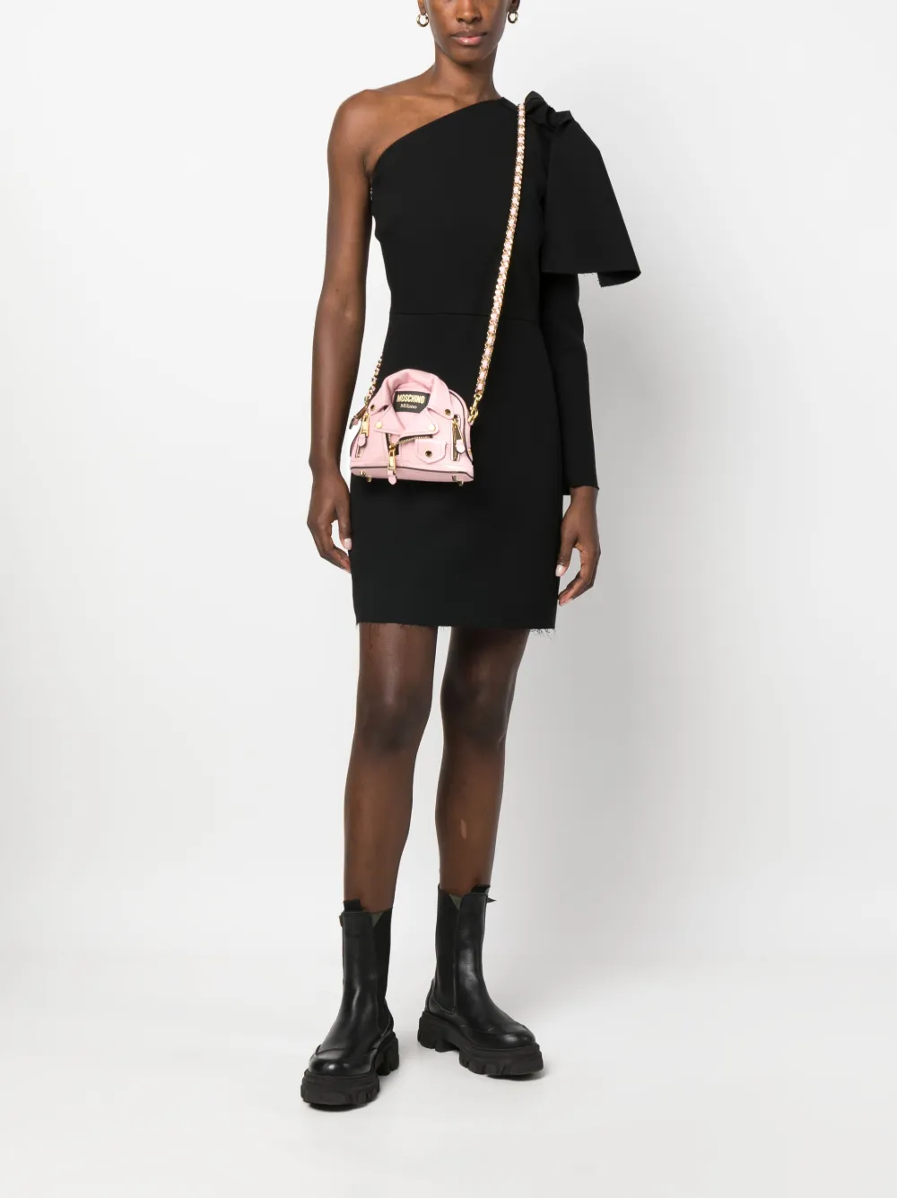 Moschino Biker leren crossbodytas - Roze