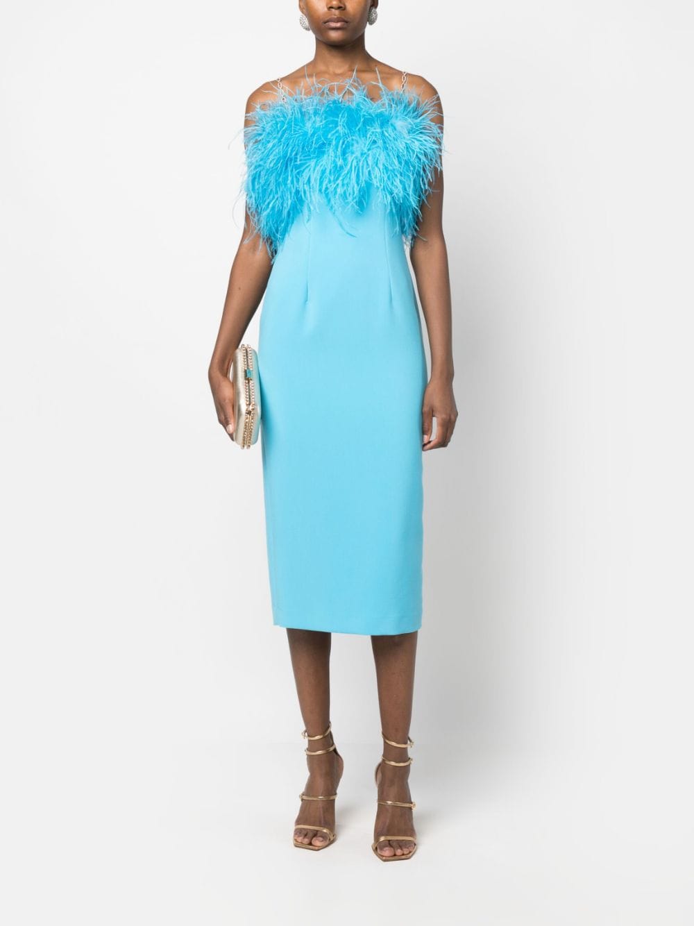 NISSA Midi-jurk met veren afwerking Blauw