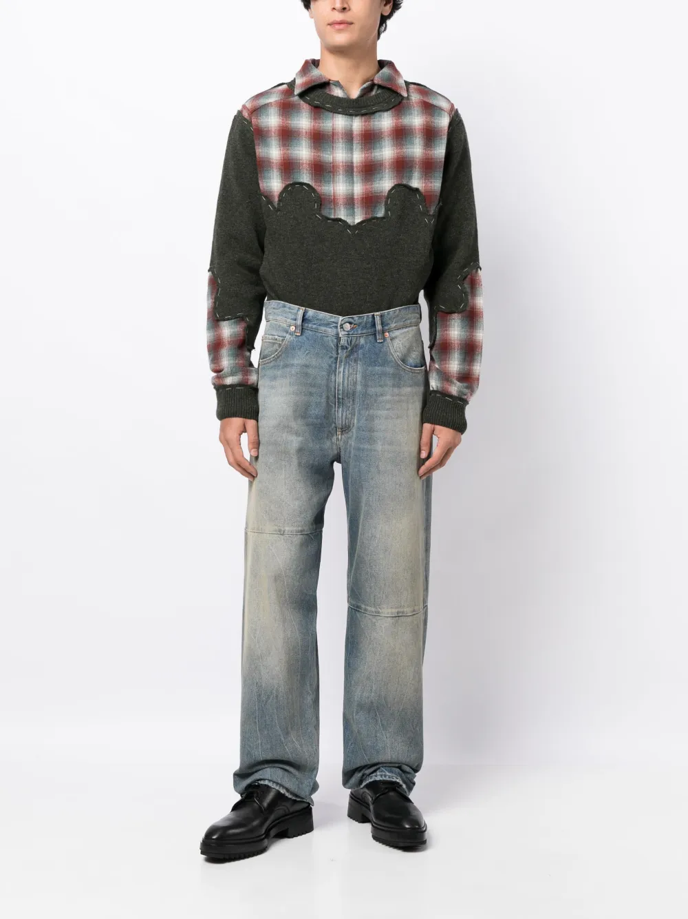 Maison Margiela Check-pattern Wool Jumper In Green