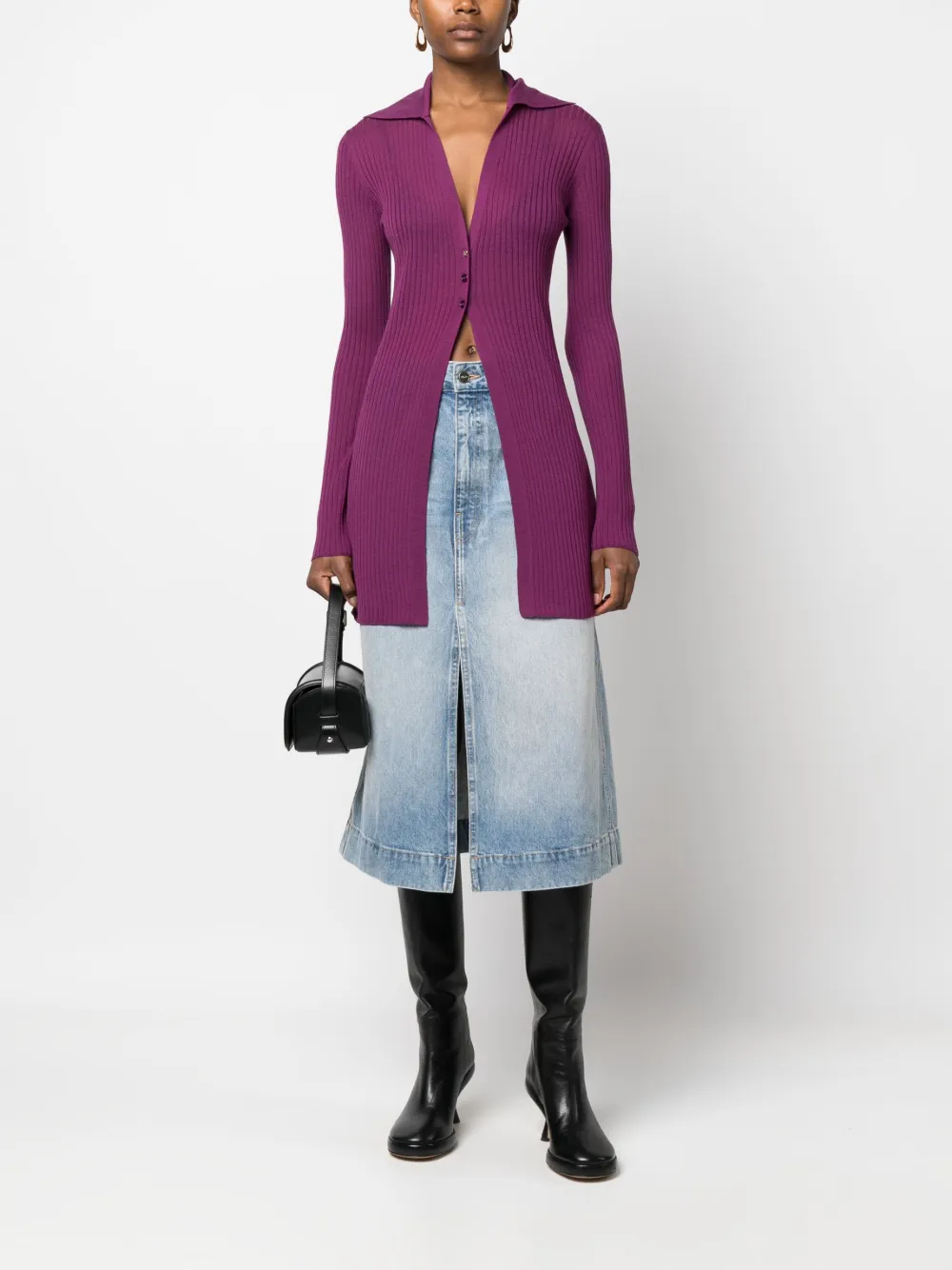 Patrizia Pepe fine-ribbed wool cardigan - Paars