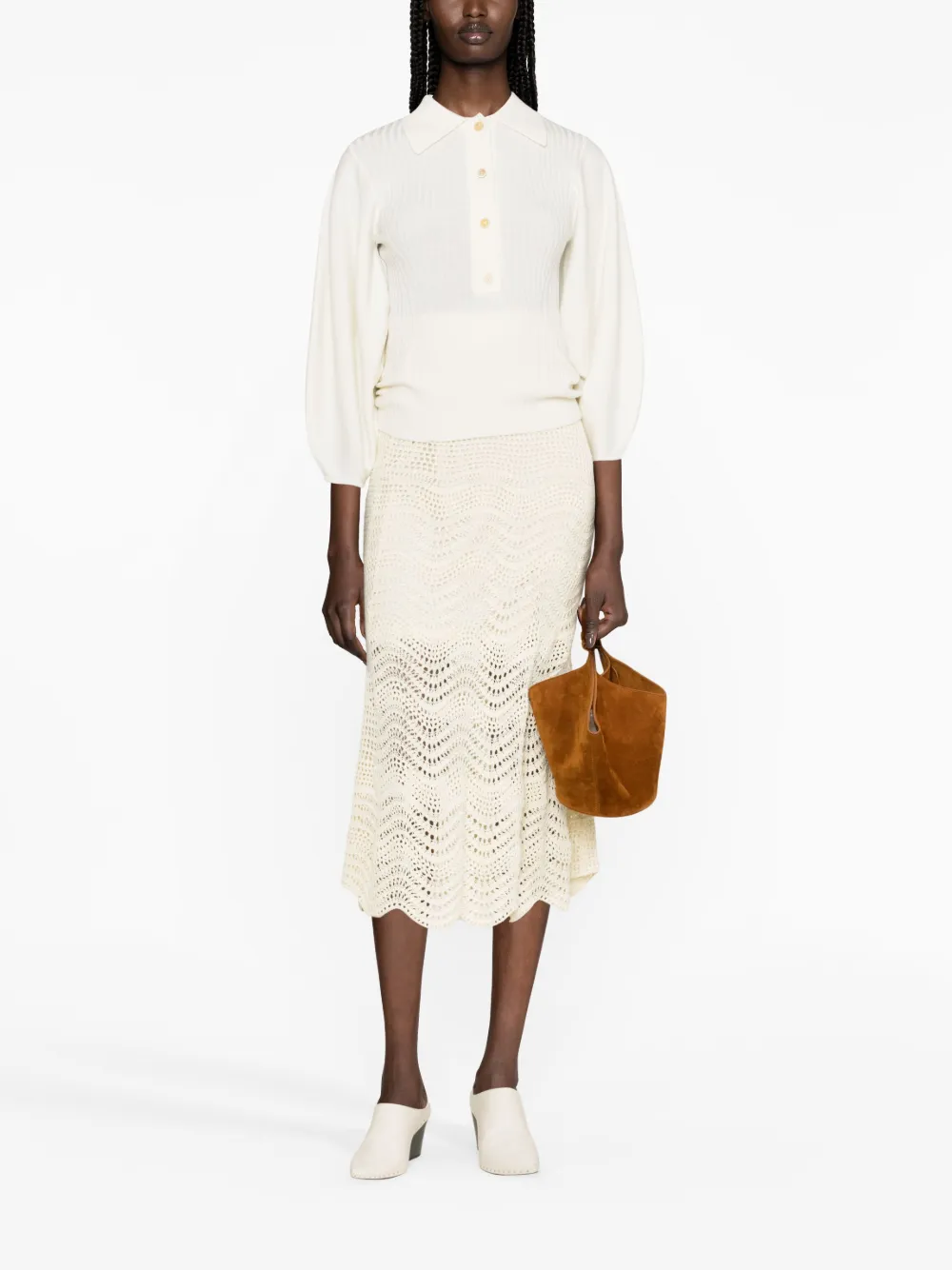 Chloé balloon-sleeve wool polo jumper - Wit
