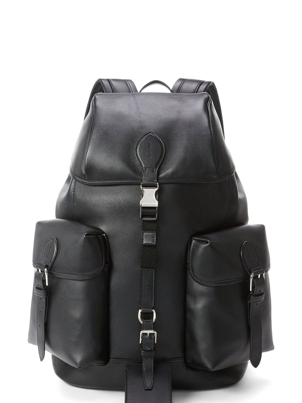 Ralph Lauren Purple Label Medium Foldover-top Leather Backpack In Black