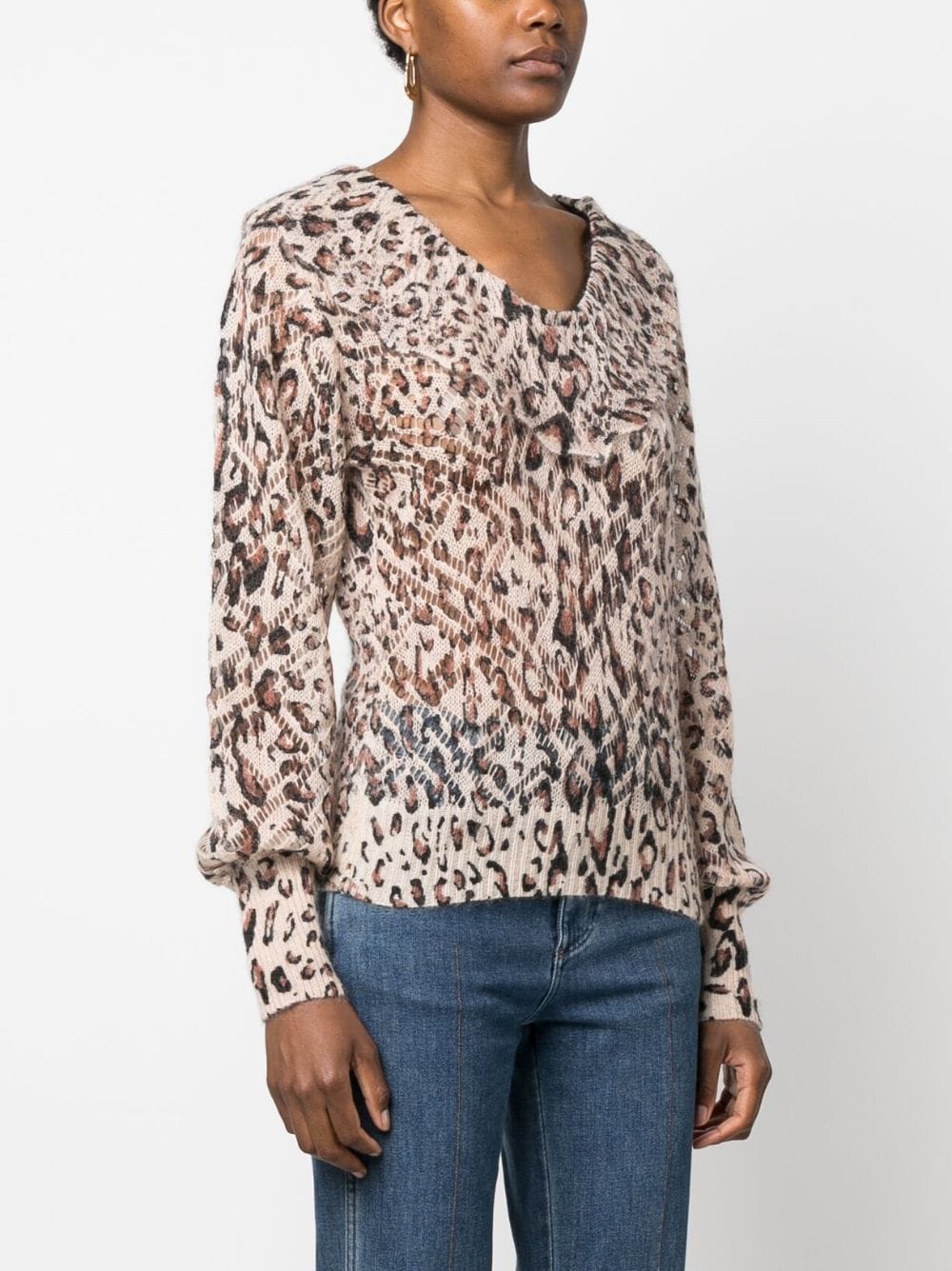 Shop Twinset Leopard-print Open-knit Jumper In Neutrals