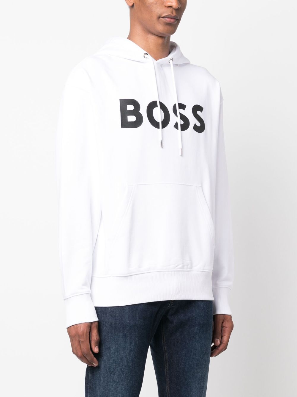 Shop Hugo Boss Logo-print Cotton Hoodie In White