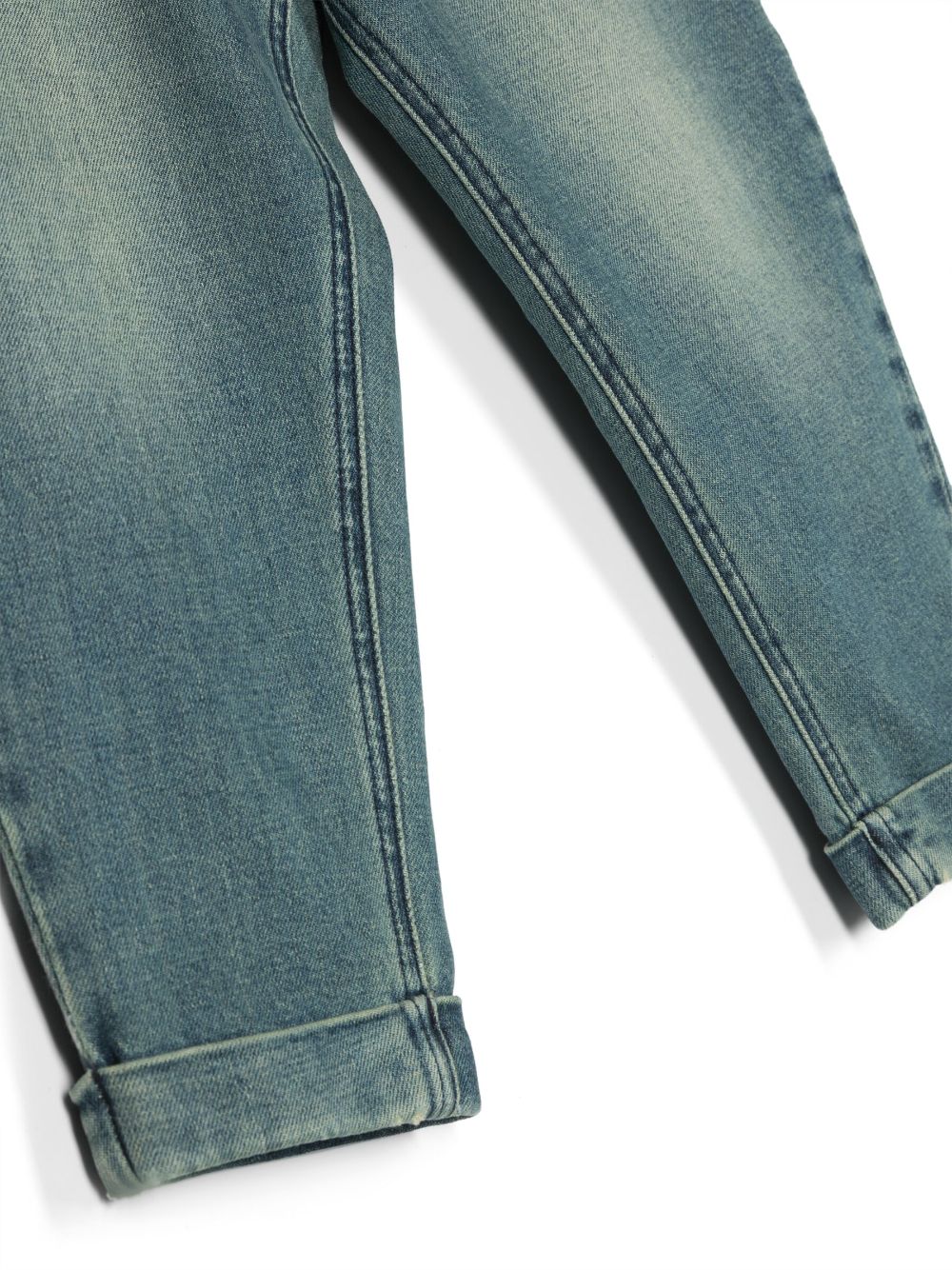 Shop Balmain Pleat-detail Logo-patch Jeans In Blue