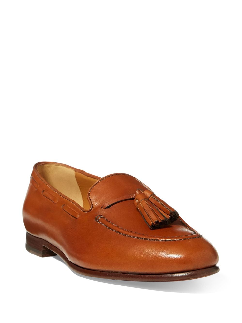 Shop Ralph Lauren Quillis Almond-toe Leather Loafers In Brown