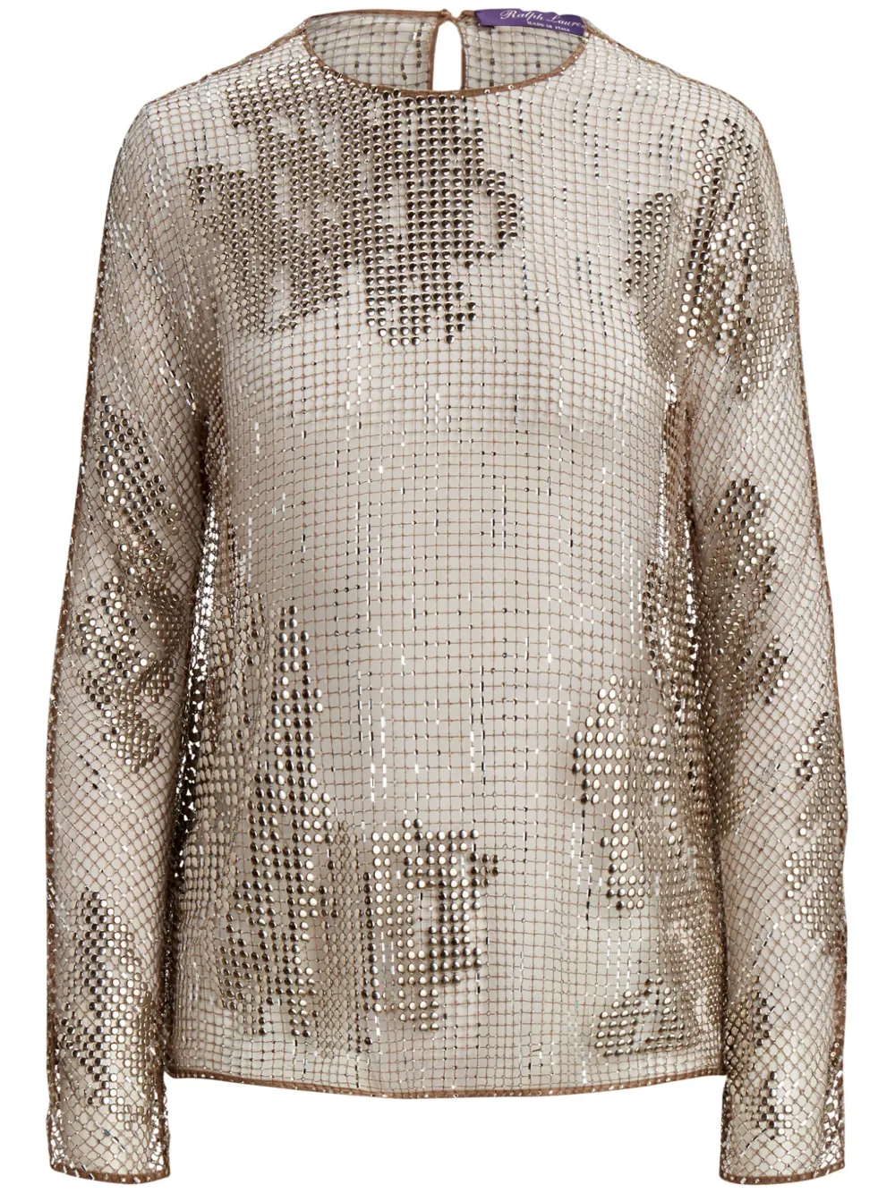 Ralph Lauren Crystal-embellished Long-sleeve Top In Brown