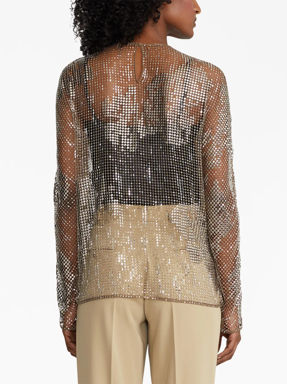 Ralph Lauren Crystal-embellished Long-sleeve Top In Brown